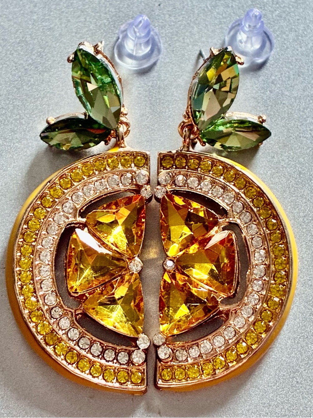 🍋 Bright and Zesty Lemon Slice Rhinestone Stud Earrings